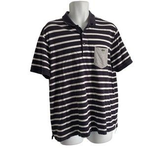 LACOSTE POLO SHIRT -XXL 7- BLUE WHITE STRIPE CROCODILE GOLF REGULAR FIT POCKET